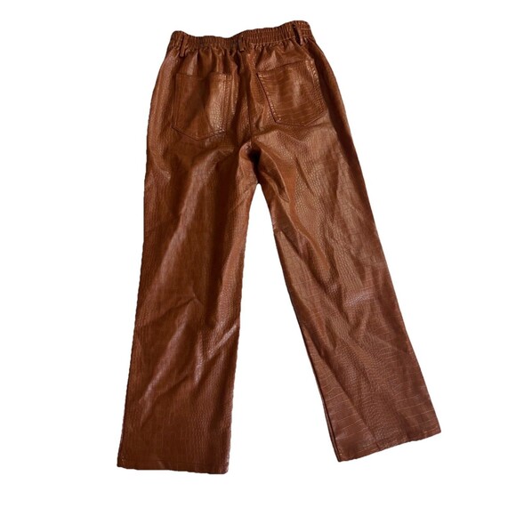 Skies Are Blue Camel Vegan-leather Straight Leg Pants M Embossed - Picture 6 of 9